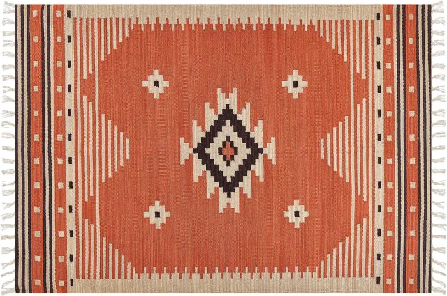 Beliani GAVAR - Kelim vloerkleed - Meerkleurig - 160 x 230 cm - Katoen Oranje