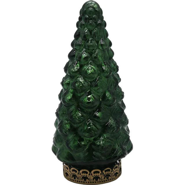 Clayre & Eef Kerstdecoratie met LED-verlichting Kerstboom Ø 8x16 cm Groen Glas