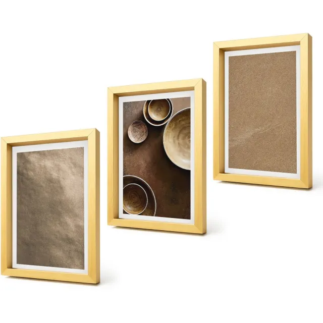 Coloray 4-Delige Schilderij Set - Stenen constructies in moderne minimalistische stijl - 20 x 30 cm - Wanddecoratie - Muurdecoratie - Woonkamer - Interieur Decoratie Gouden lijst