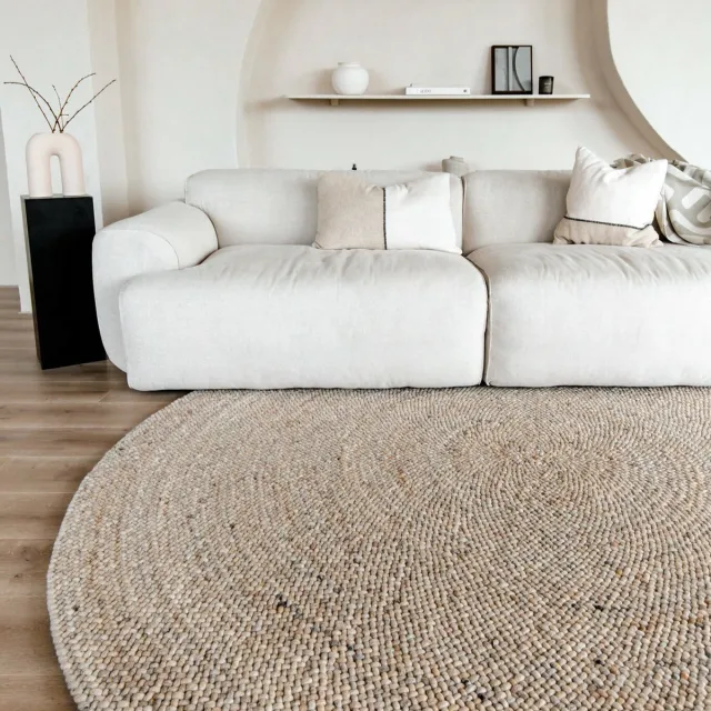 Eva Interior Rond Wollen Vloerkleed Palermo Beige/lichtbruin Eva Interior - Rond 200 Ø - (L)