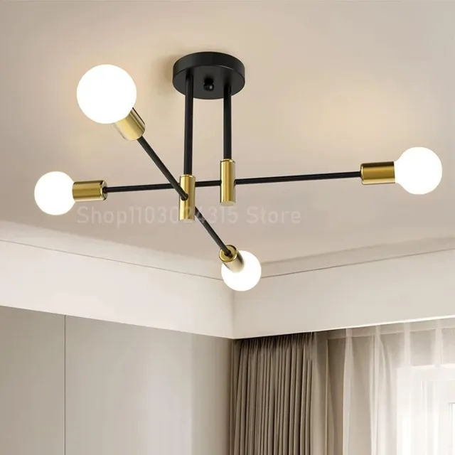 ONLYLIGHT Plafondlamp - Lampen - Plafondlampen - Plafondlamp Zwart - Plafond Lamp - Plafondlamp Led - Plafondlamp Badkamer - Kroonluchter - Kroonluchters - Retro Industriële Kroonluchter - Led - Led Plafondlamp - Woonkamer Decor Zwart & Goud 4 Lampen