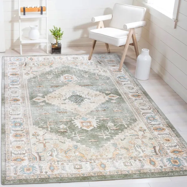 flycarpets Burano Vintage Vloerkleed - Groen / Terra - Laagpolig Tapijt - 120x170 cm