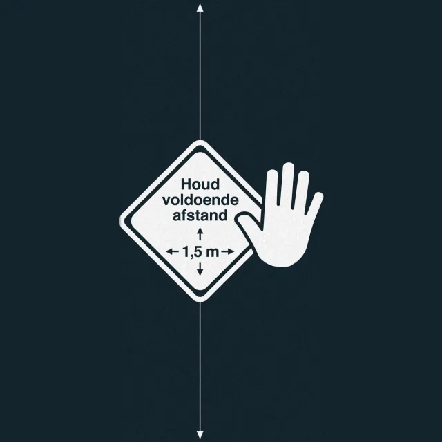 Kangaro deurmat - droogloopmat - "Houd voldoende afstand" - 1,5meter Antraciet met witte tekst