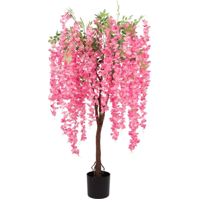 Kunstpalm Kunst Wisteria Bloemboom Deluxe | Roze – 150cm – Zijde Blauwe reken Kunstplant – Grote Kunstplant met Bloemen – Extra Vol – Hyperrealistisch Donkerroze