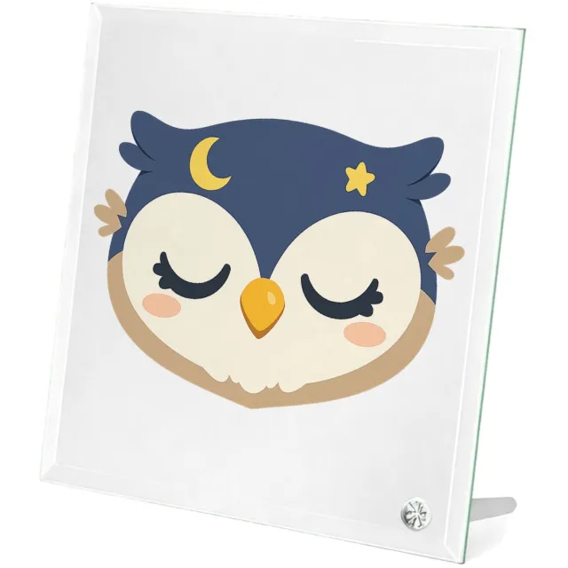 Mr Cadeautjes Glasframe 20 x 20 - design Een rustige, schattige bosdieren-serie met een slaperige uil | cadeau Wit