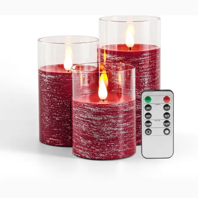 Moli LED Kaarsen Rood – 3 Stuks Batterijkaarsen met Afstandsbediening en Timer – Valentijnsdecoratie Rood-01