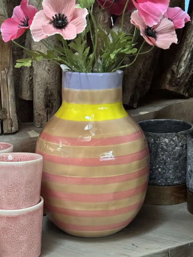 HD Collection Vaas gekleurd met strepen - 25 cm hoog Pink
