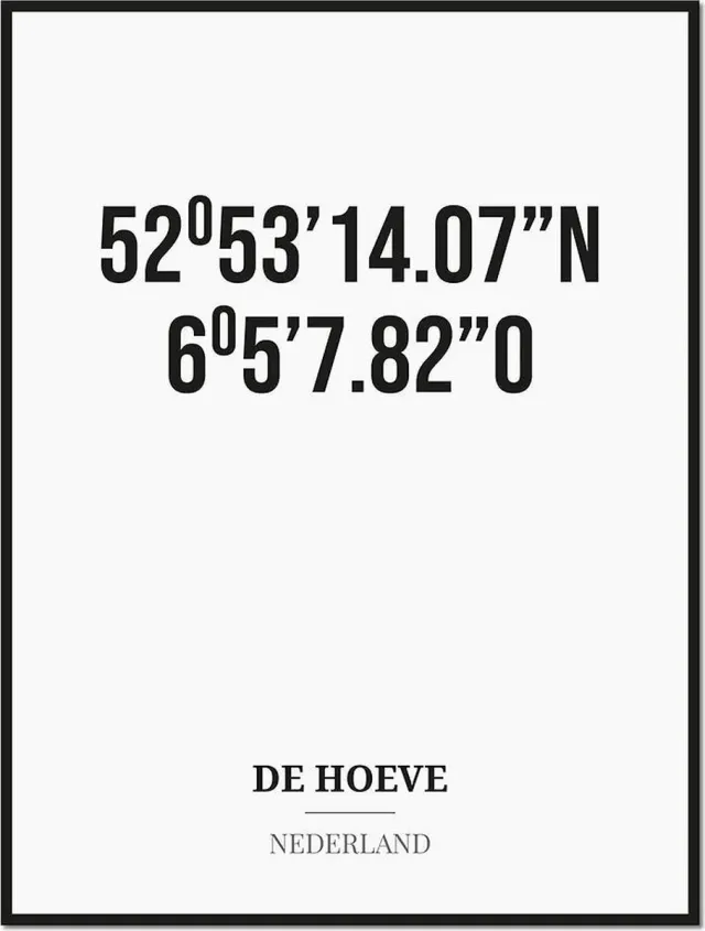 Studio216 Poster/kaart DE HOEVE met coördinaten zwart, wit