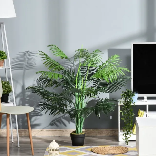 HAUSS SPOLE Kunstplant Realistisch 125 Cm - Kunststof - Groen - Voor Binnen En Buiten - Met 18 Palmbladeren En Zwarte Pot