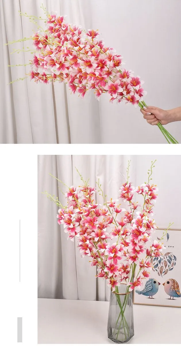 Saylily Zijden Boeket (1 tak, 27 bloemen) Saylily Boeket – 78cm hoog – 8 stelen – doe-het-zelf boeket – DIY – alle kunstbloemen los geleverd – Lente – multi color – Kunstbloemen – nep bloemen – nepbloemen Wit