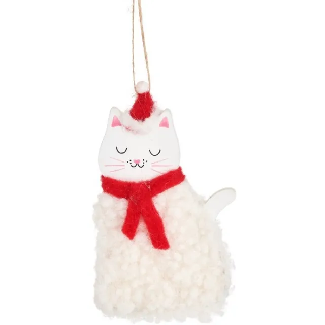Sass & Belle Kersthanger kat met wol - Sass & Belle multi