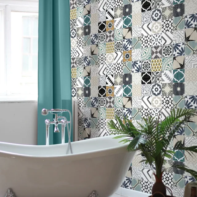 Ambiance Sticker Zelfklevende tegelmuurstickers voor keuken en badkamer - 60 authentieke Gaetano cementtegelstickers - 60 stickers 20x20cm Multi color