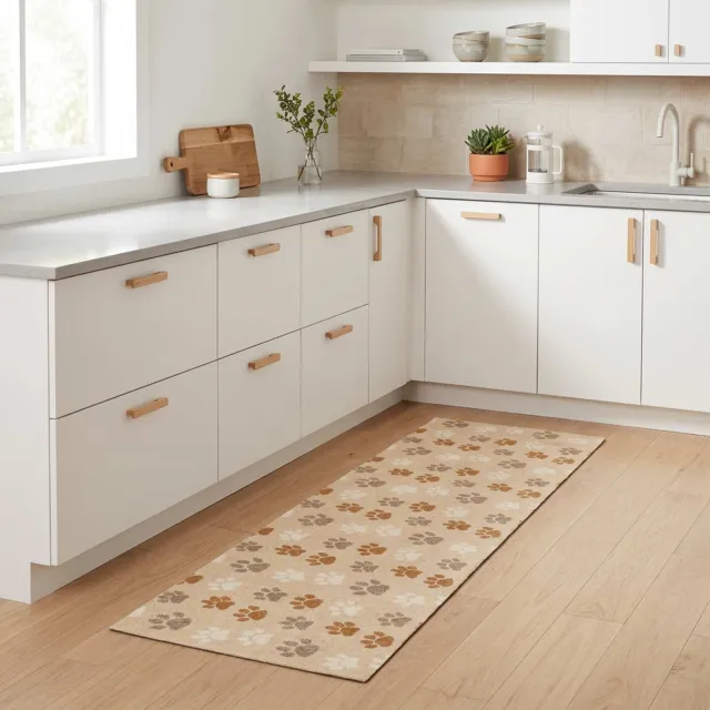 vidaXL Keuken Vloerkleed Beige poten 150 x 45 cm 100% Polyamide