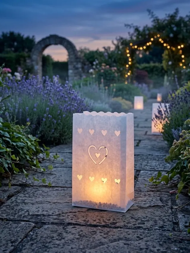 Rainbow 10x Candlebags - Kaarsenzakjes van Vlamvertragend Papier - Hartjes Motief - Sfeervolle Lantaarnzakken (15 x 26 x 9 cm) Wit