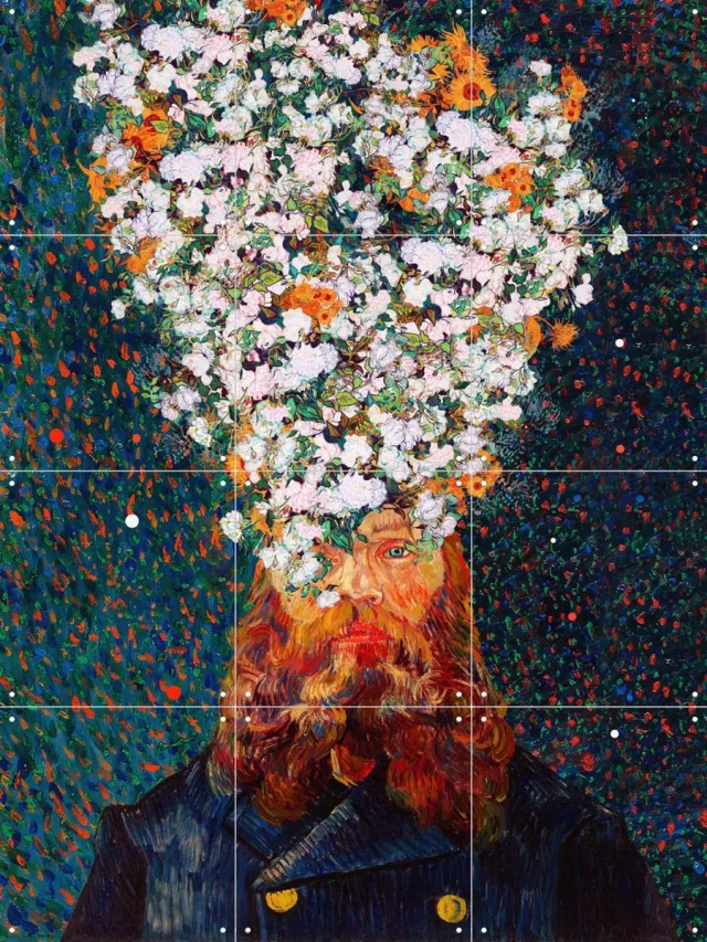 IXXI Flower Joseph, Frank Moth & Van Gogh 21st Century - 60 x 80 cm - Grote wanddecoratie en posters - Gemengde Technieken, Klassiek, Pop art Warme kleuren / Wit