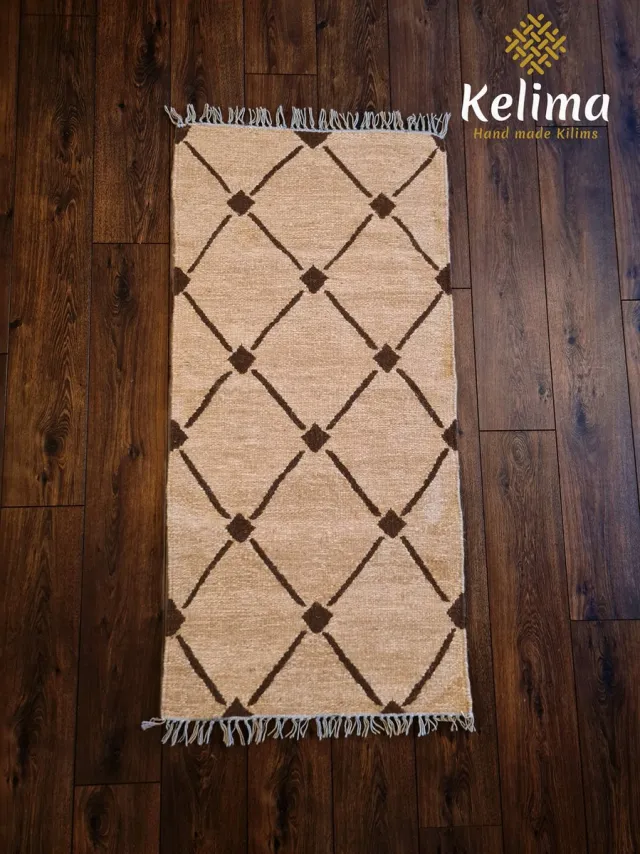 Kelima Handgemaakt Wollen Vloerkleed - 70x140 cm - 100% Natuurlijk - Naturel beige