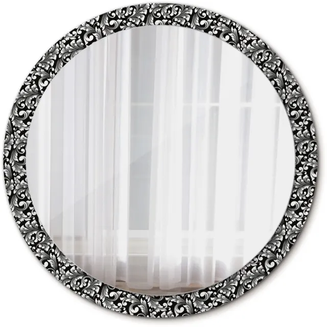 TULUP Spiegel - Ronde vorm Spiegel - op gehard Glas - Ornament - Diameter: 100 cm - Decoratieve spiegel met patroon - Origineel cadeau - Zwart-Witte - Inloopkastspiegel – Badkamerspiegel - Kleedkamer - Make-up Spiegel - Montageset Zwart-wit Ornament
