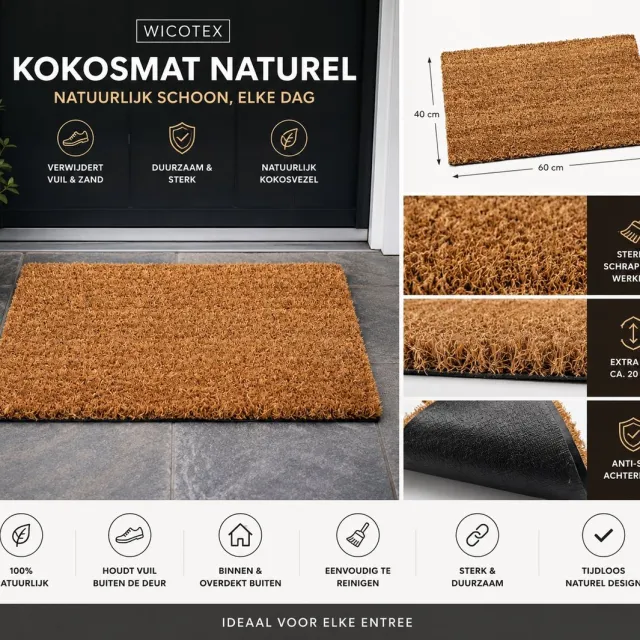 Wicotex Deurmat - Kokosmat - Schoonloopmat - Kleur naturel - Afmeting 40x60cm