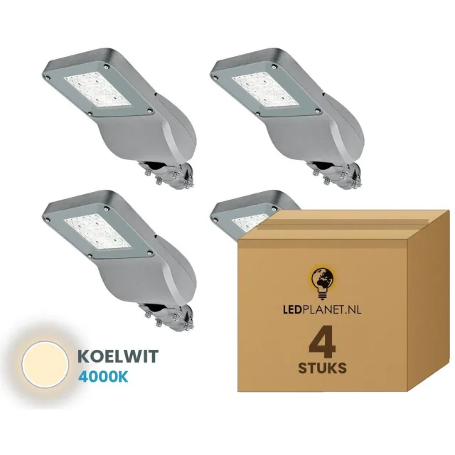 Tsong LED Straatverlichting 30W 4500lm - Koelwit 4000K - IP65 - 4 stuks - 230V