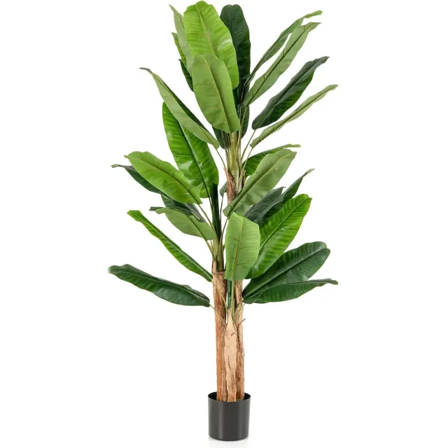 KOMFOTTEU 195 cm Kunstmatige bananenbladboom met pot, kunstplant voor binnenhuisdecoratie, tropische plant, decoratief, voor hal, woonkamer, balkon, kantoor