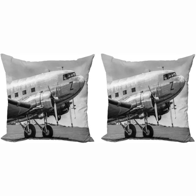 ABAKUHAUS Wijnoogst-vliegtuig kussenhoes – 2x50x50 cm – grijs/zwart Grijs zwart