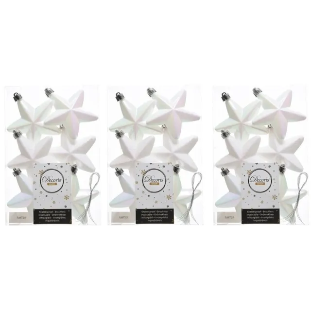 Decoris kersthanger sterren - 18x st - wit parelmoer - 7 cm - kunststof - kerstornamenten - kerstversiering