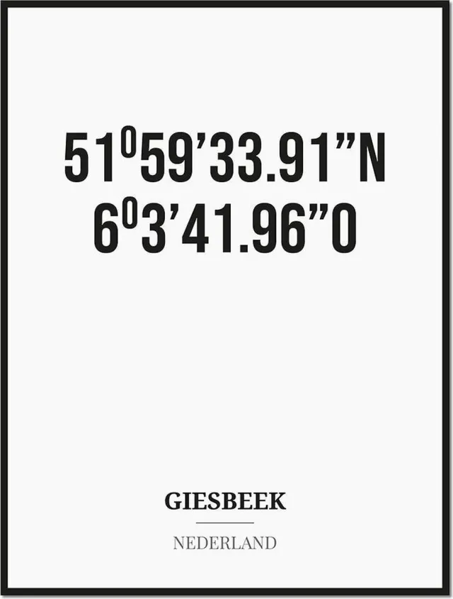Studio216 Poster/kaart GIESBEEK met coördinaten zwart, wit