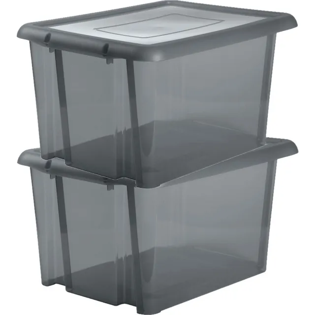 EDA Opbergbox 80L - 3x - grijs - stapelbaar - L56 x B50 x H36 cm - kunststof - Bak/doos met deksel