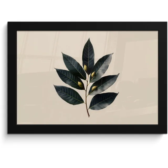 FrameYourWall Poster in lijst - Fotolijst 30x20 cm - Posters - Laurierbladeren - Bloemknoppen - subtiel - Posterlijst zwart - Decoratie - Wanddecoratie woonkamer - Muurdecoratie slaapkamer