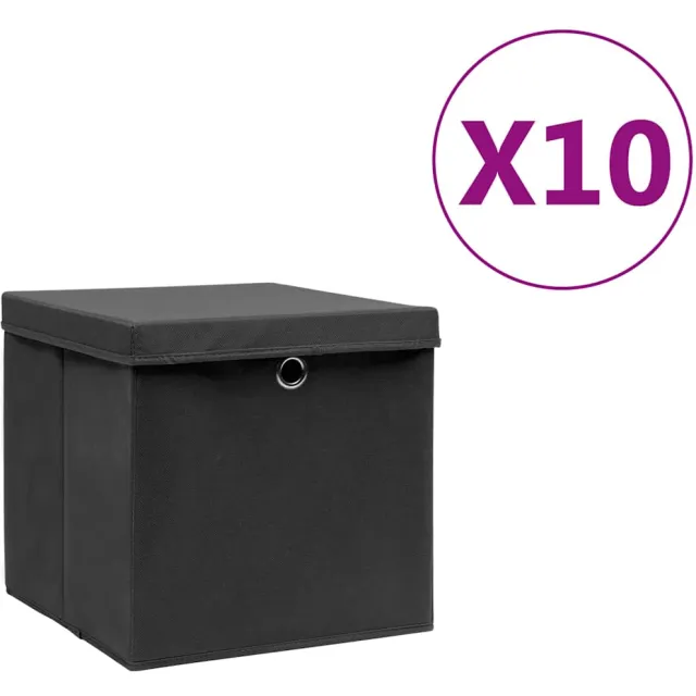vidaXL Opbergboxen met deksel 10 st 28x28x28 cm zwart