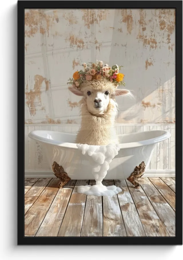 FrameYourWall Poster in lijst - Fotolijst 40x60 cm - Posters - Vintage - Alpaca - Badkuip - Bloemen - Dieren - Posterlijst zwart - Wanddecoratie badkamer - Muurdecoratie WC - Decoratieve accessoires - Toilet muur decoratie