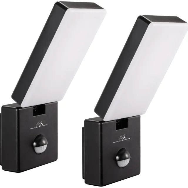 Maclean 2 stuks LED Buitenlamp met PIR Bewegingsmelder - 10W - 800lm - 4000K - IP65 - Zwart - MCE516 B