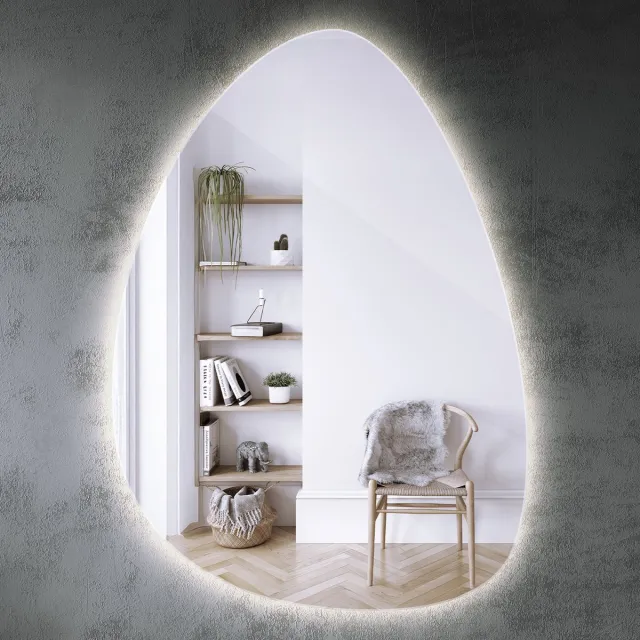 Coloray LED Spiegel - Asymmetrische Spiegel Met Verlichting - 57 x 80 cm - Grote Asymmetrische Spiegel LED - Asymmetrische LED Spiegel - LED Badkamerspiegel - Neutraal Wit 4000K - Stijlvolle Asymmetrische LED Spiegel - Moderne Spiegel