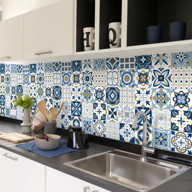Ambiance Sticker Zelfklevende tegelmuurstickers voor keuken en badkamer - 30 cementtegelstickers, Azulejos Franka - 30 stickers, 10x10cm Multi color