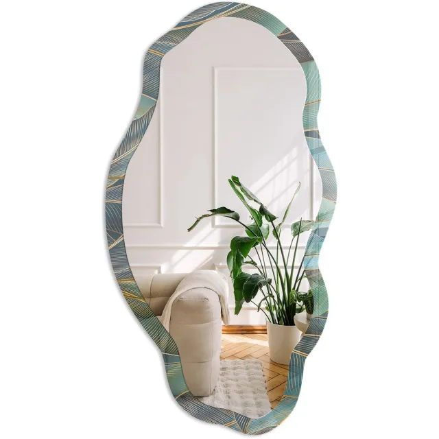 Coloray Botanische Elegantie Spiegel - Groen Strakke Rechthoekige Spiegel - Organische Spiegel - Woonkamer - Modern - 45x90 cm - Totale afmeting 52x97 cm Botanische Elegantie, Groen
