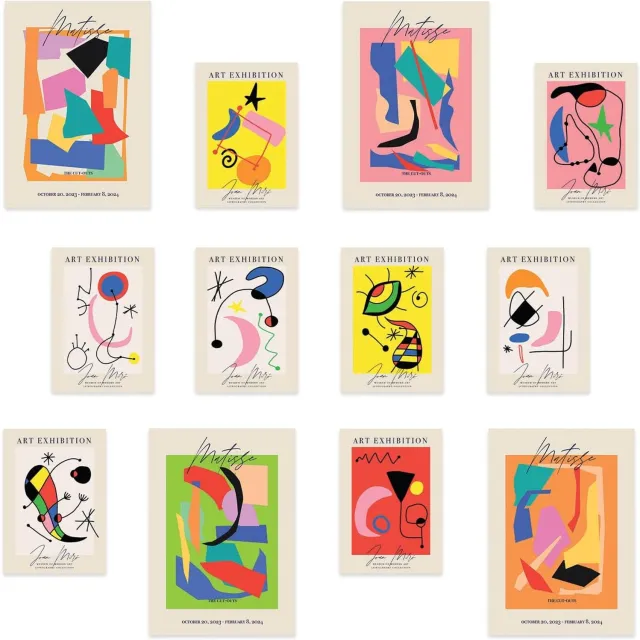 Nacnic Matisse & Miro Kunstprints Set - 12 Stuks (A3/A4) - Muurdecoratie