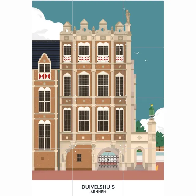 IXXI Duivelshuis, Studio Kars + Boom & Design Podium Nijmegen - 60 x 80 cm - Grote wanddecoratie en posters - Illustraties, Digitale Kunst, Grafisch Bruin