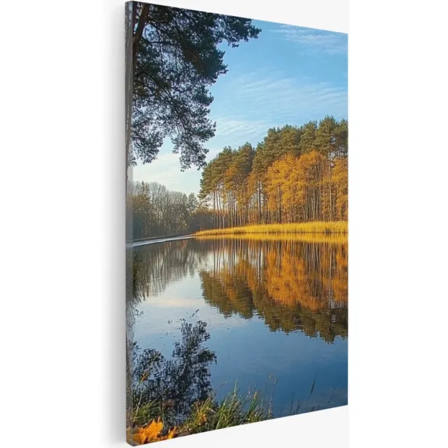 Saammp Canvas Schilderij - Natuur - Bos met mist - Herst - landschappen - 30x45 - Foto op canvas - Wanddecoratie - Muurdecoratie Woonkamer - Slaapkamer decoratie - Canvas Print Multicolor
