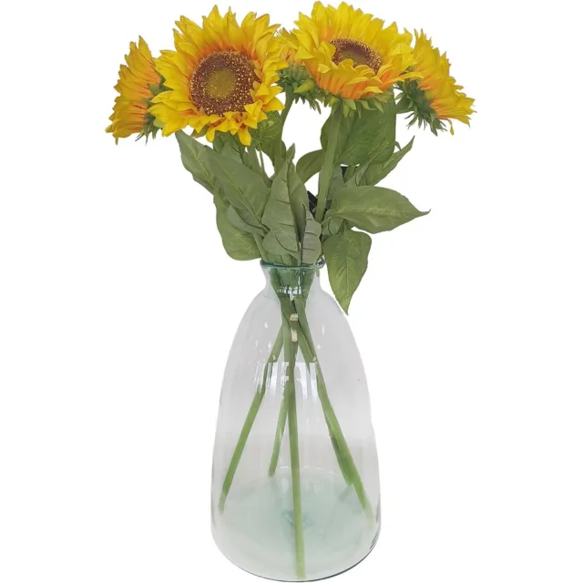 Bellatio Design Kunstbloem Zonnebloem Helianthus - 5x - 77 cm - losse steel - kunst zijdebloem Geel