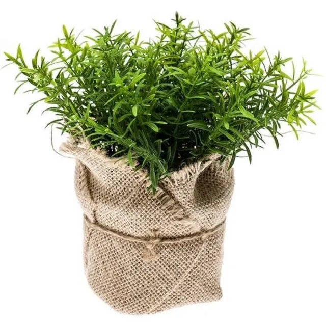 Bellatio Flowers & Plants Kunstplant - Tijm Kruiden - Groen - In Jute Pot - 16 cm - kruidenplant