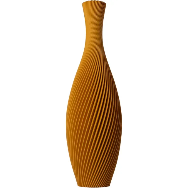 Slimprint Vaas FLORA, Okergeel, D15,3 x H50 cm, Slanke Spiraalvaas met Elegant Gestreept Design voor Pampas Pluimen, Gemaakt van Gerecycled Biokunststof van Fruitverpakkingen