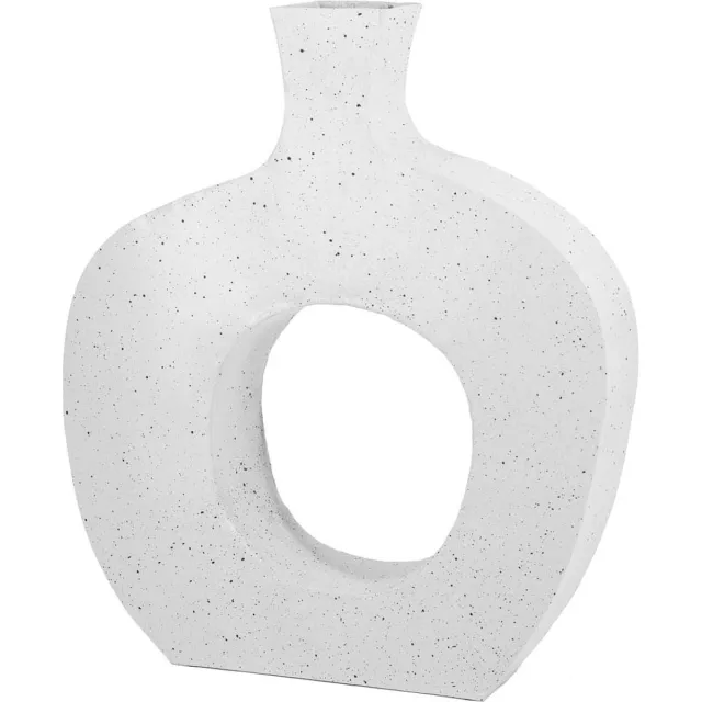 homebound by ky Metalen donut vaas white texture | 8x38x45cm | metalen bloemenvaas donutvorm wit dots
