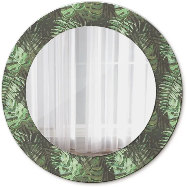 TULUP Spiegel - Ronde Spiegel - Spiegel op gehard Glas - Tropische bladeren - Diameter: 50 cm - Groene - Badkamerspiegel - Gangspiegel - Eetkamer - Spiegel met decoratieve opdruk - Tijdloos Spiegel - Luxe Spiegel - Wandmontage Groen Tropische bladeren