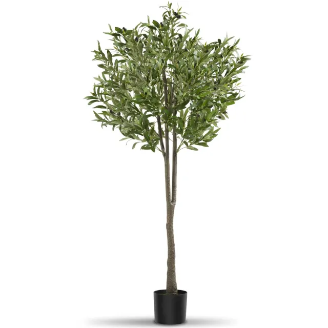 Tectake Kunstmatige Olijfboom Oleand – Mediterrane Kunstplant met Realistische Bladeren en Olijven – Onderhoudsvriendelijk en Veelzijdig – Inclusief Stevige Bloempot – Hoogte: 150 cm