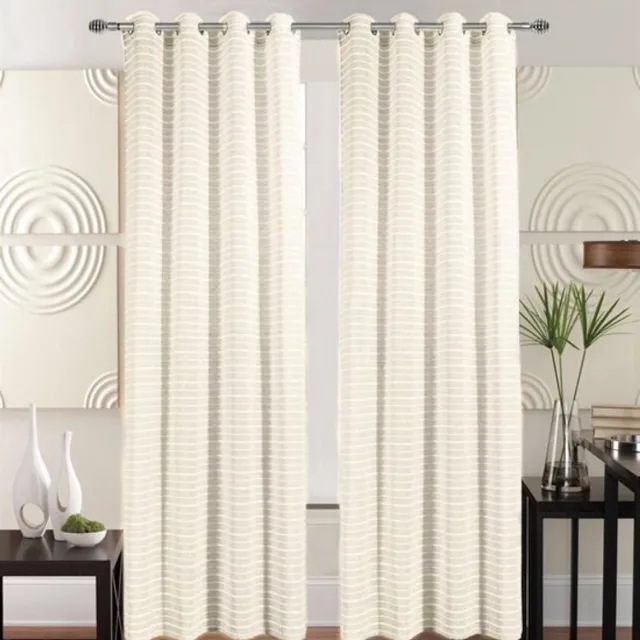 SBLine Kant en Klaar Vitrage Gordijn - Met Ringen - 140x260 cm - Taupe / Wit