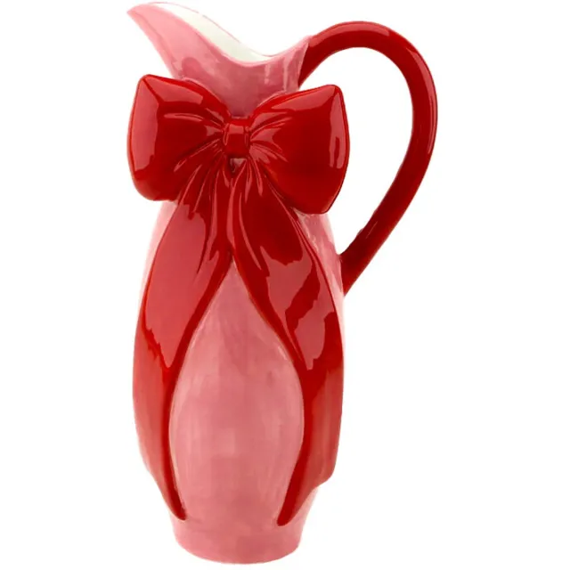 homebound by ky HomeBound- Aardewerk waterkan strik-roze/rood-15,8x10,8x28cm