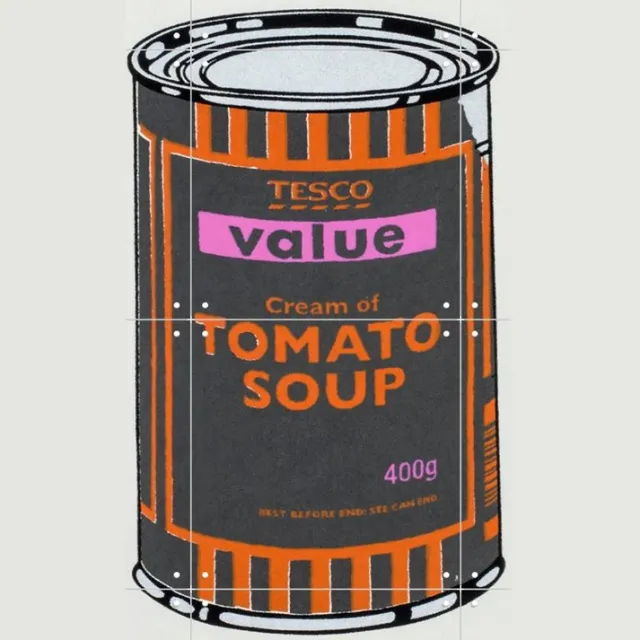 IXXI Tomato Soup Can III, Banksy - 60 x 80 cm - Grote wanddecoratie en posters - Pop art, Illustraties, Speels, Kleurrijk, Mancave, Eten & Drinken Warme kleuren