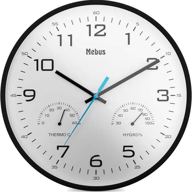Mebus Wandklok Quarz met Thermometer & Hygrometer Ø30cm