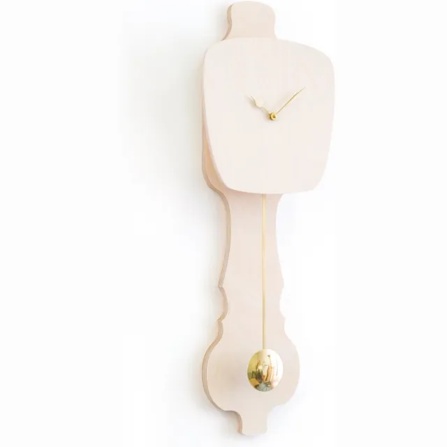 Kloq Wandklok met Pendule - Batterijen Inbegrepen - Wanddecoratie - Quartz Beweging - Niet-Tikkend Batterij Aangedreven - Blank Hout en Glimmend Goud - Groot Hout & Goud
