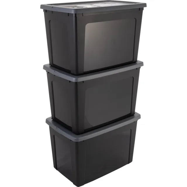 IRIS Clearbox Opbergbox - 70L - Kunststof - Zwart/Grijs - Set van 3